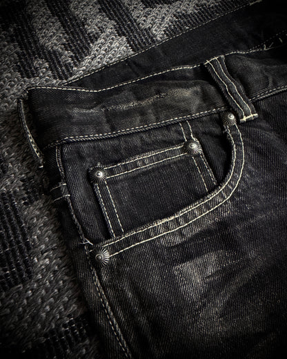 Tornado Mart Skull & Wing Embroidered Flared Denim