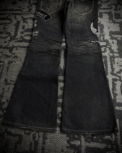 Tornado Mart Skull & Wing Embroidered Flared Denim