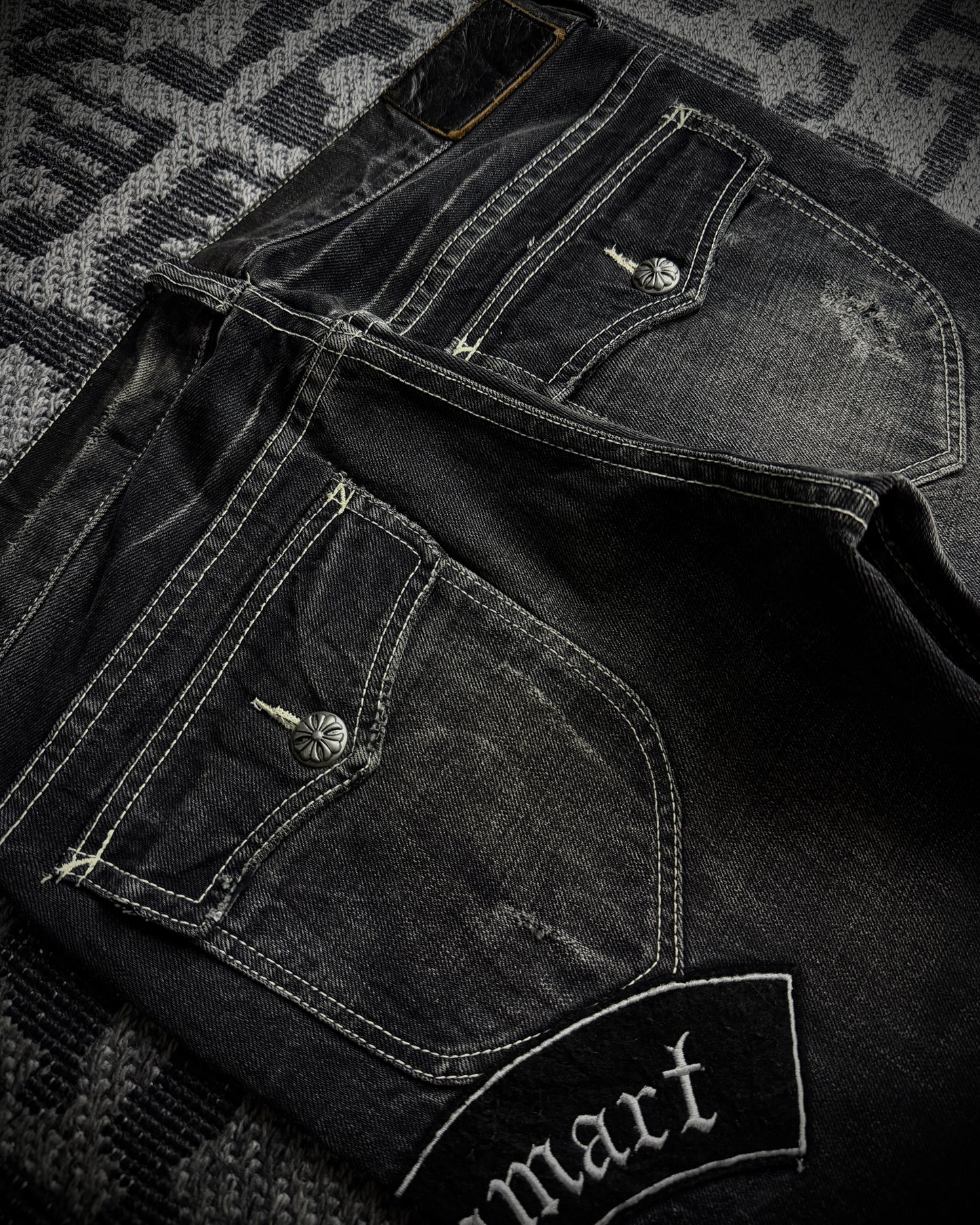 Tornado Mart Skull & Wing Embroidered Flared Denim