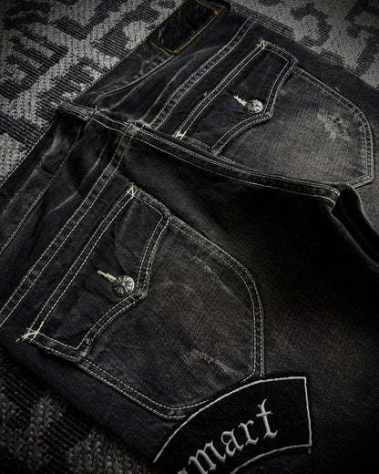 Tornado Mart Skull & Wing Embroidered Flared Denim