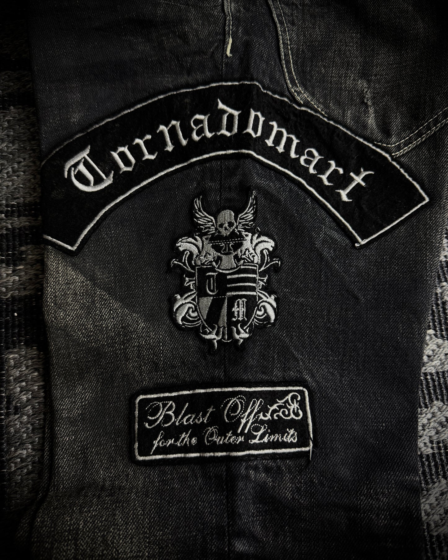 Tornado Mart Skull & Wing Embroidered Flared Denim