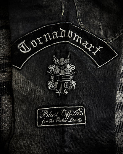 Tornado Mart Skull & Wing Embroidered Flared Denim