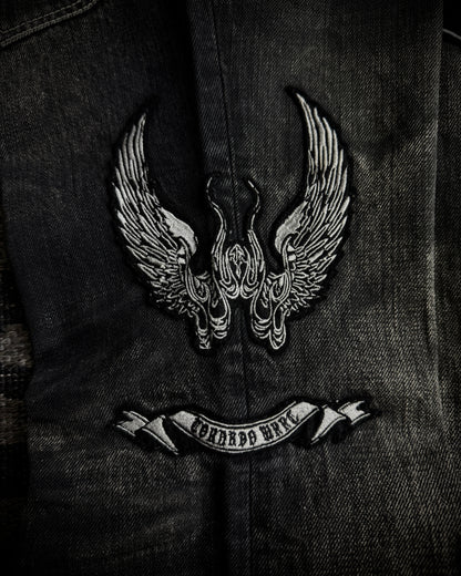Tornado Mart Skull & Wing Embroidered Flared Denim