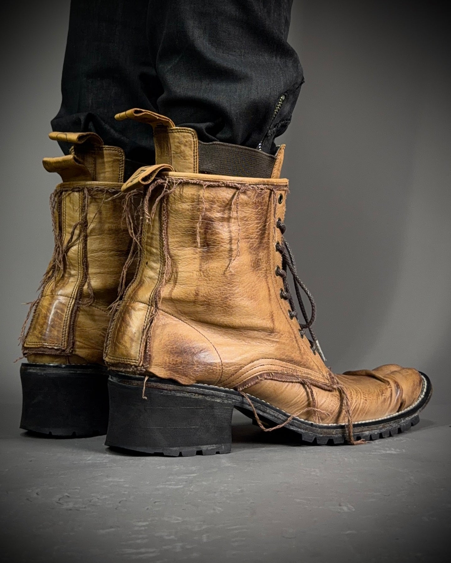 Hiromu Takahara Distressed Raw Edge Leather Boots