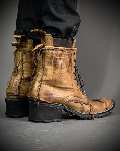 Hiromu Takahara Distressed Raw Edge Leather Boots