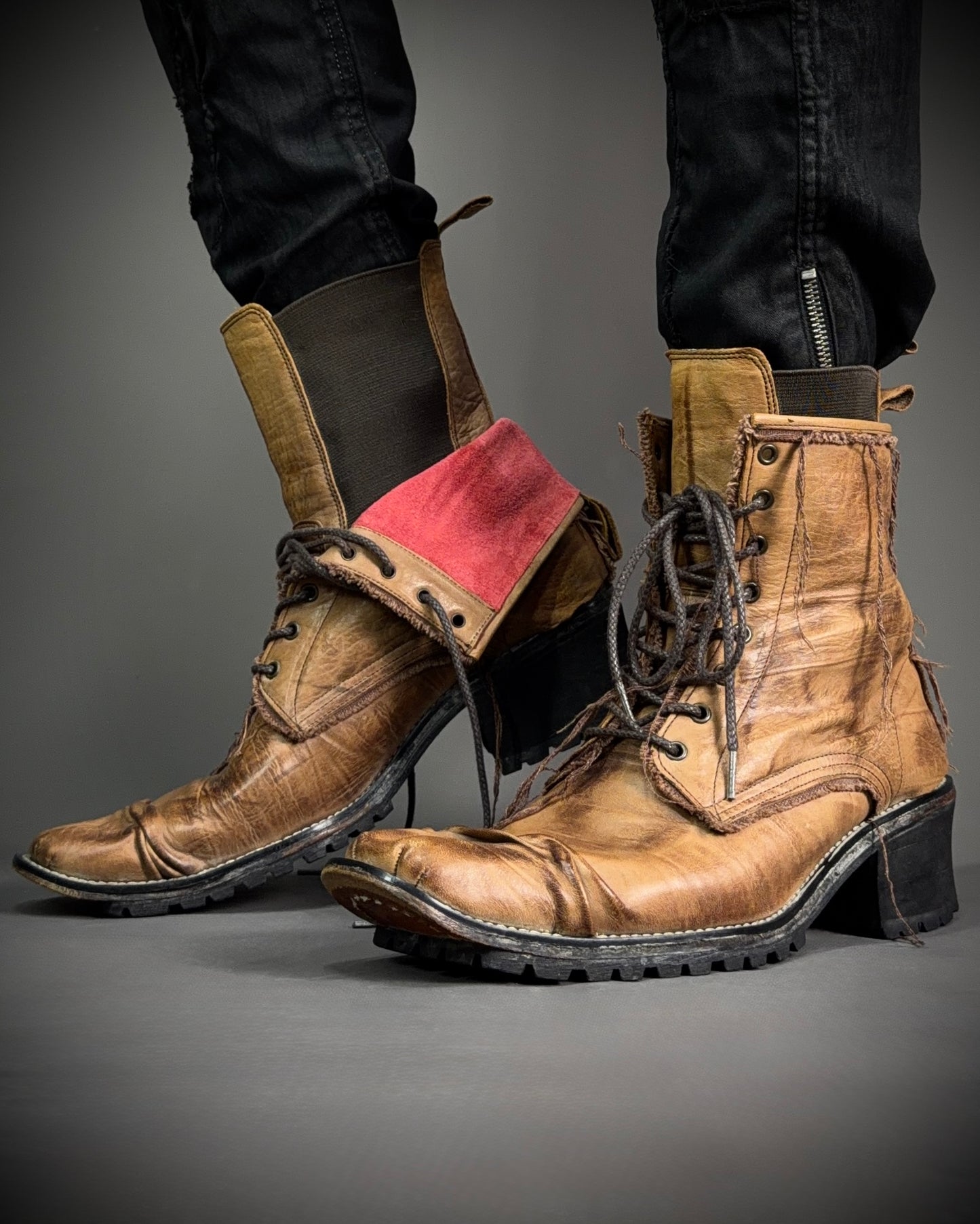 Hiromu Takahara Distressed Raw Edge Leather Boots