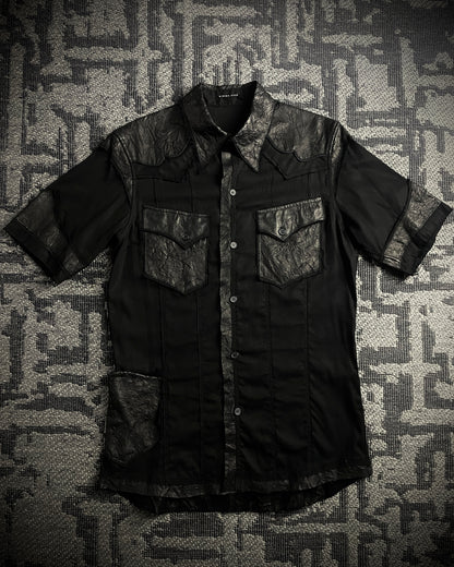 HIROMU ROEN Black Leather Panel Shirt