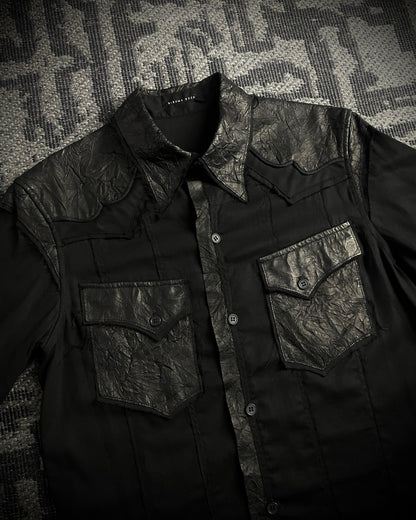 HIROMU ROEN Black Leather Panel Shirt