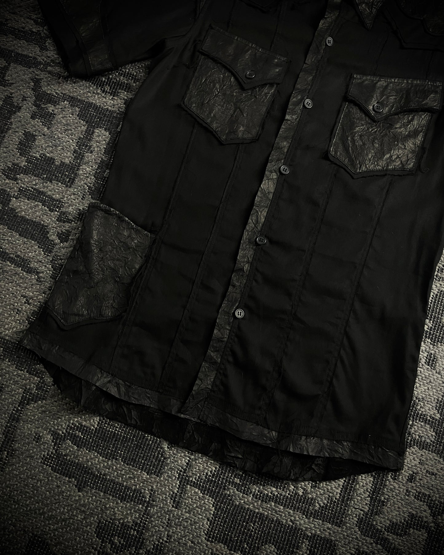 HIROMU ROEN Black Leather Panel Shirt