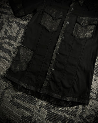 HIROMU ROEN Black Leather Panel Shirt