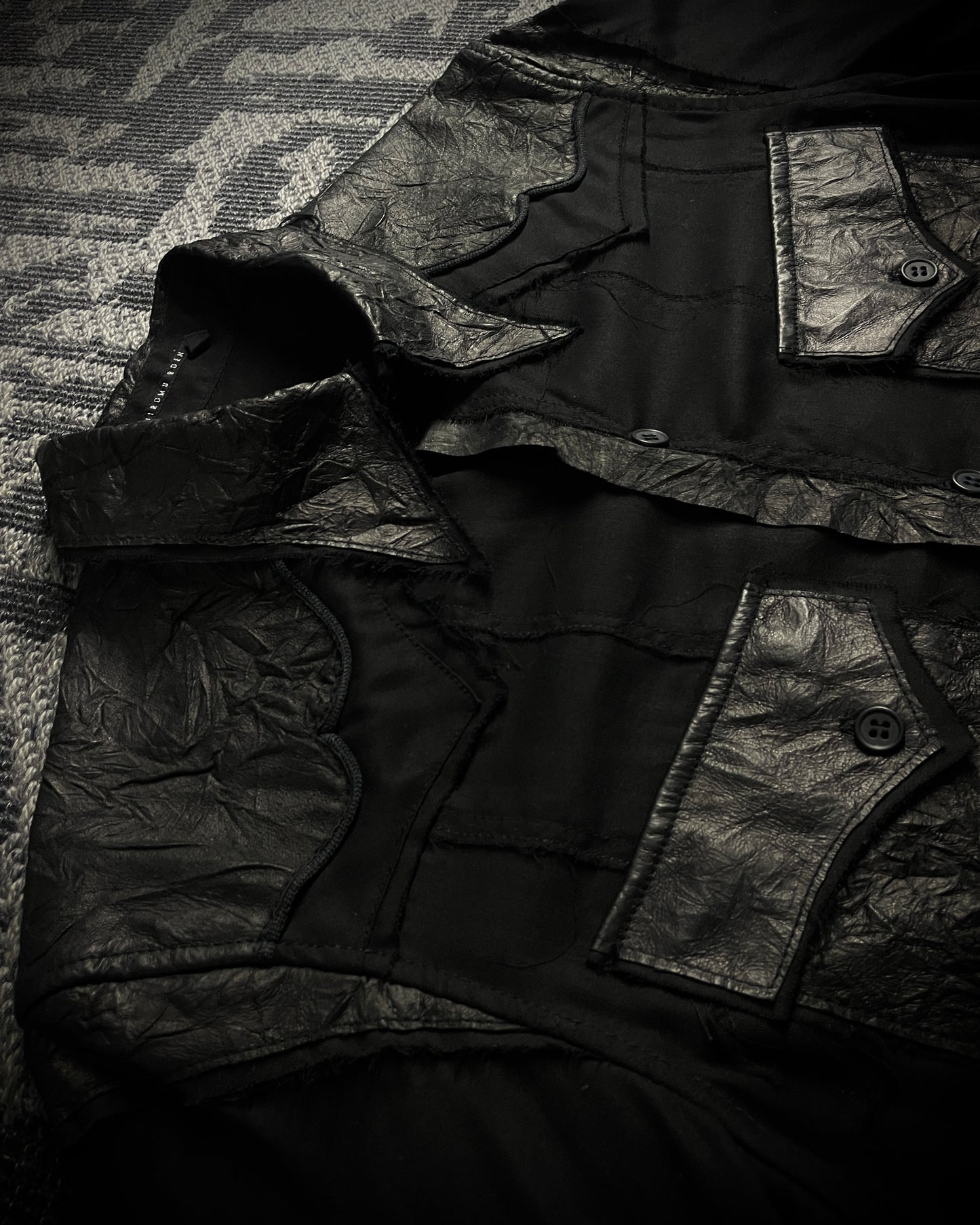 HIROMU ROEN Black Leather Panel Shirt