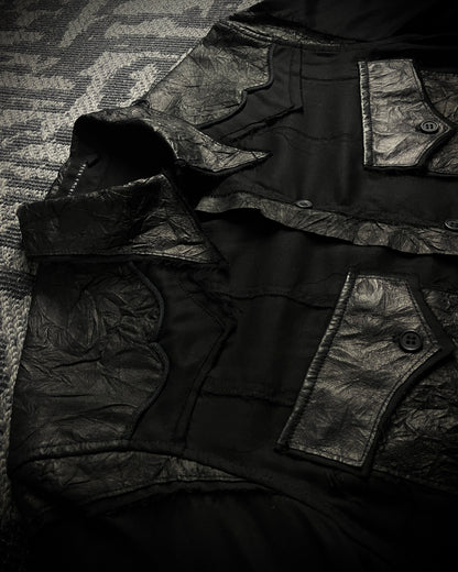 HIROMU ROEN Black Leather Panel Shirt