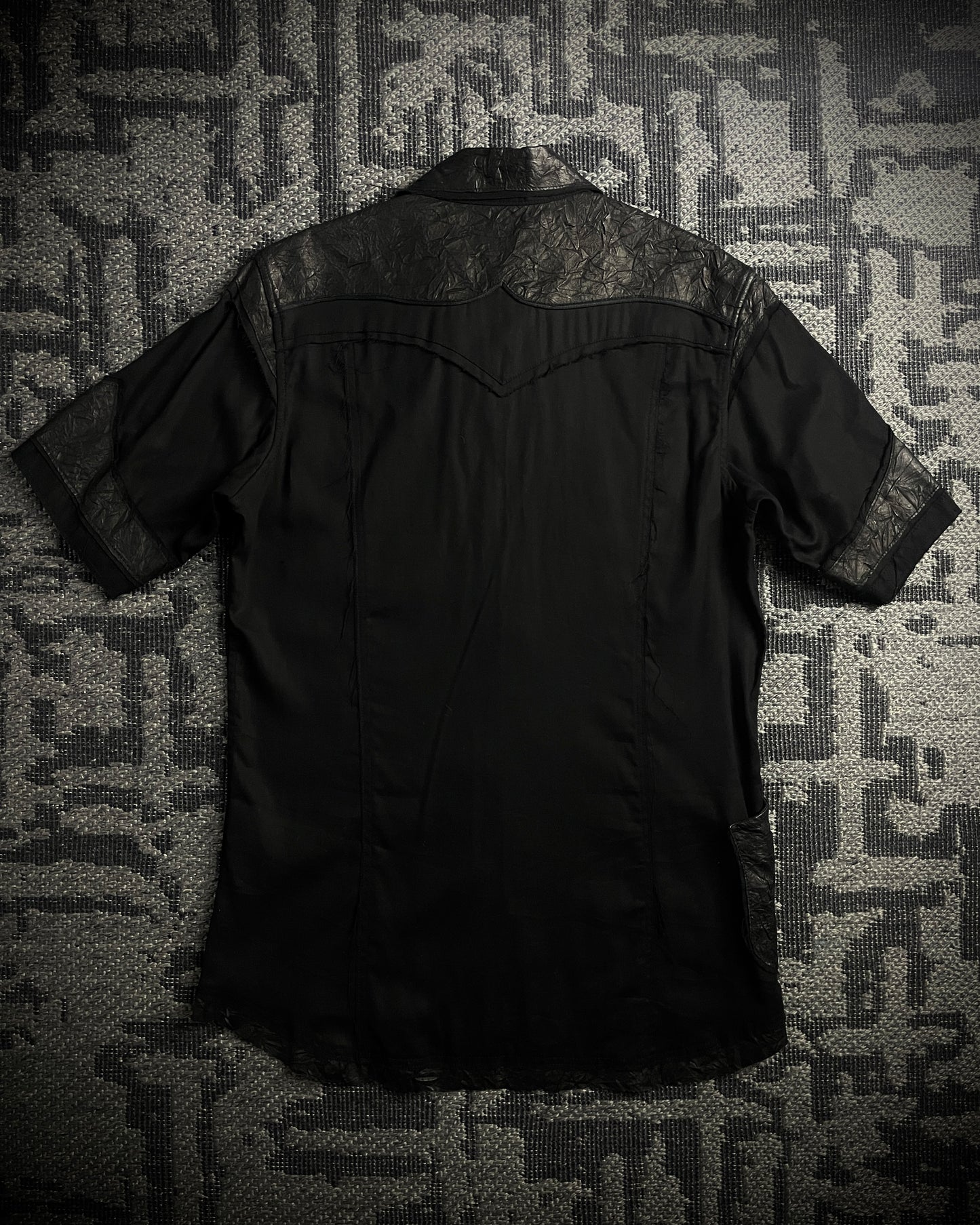 HIROMU ROEN Black Leather Panel Shirt