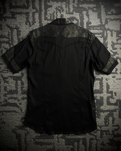 HIROMU ROEN Black Leather Panel Shirt