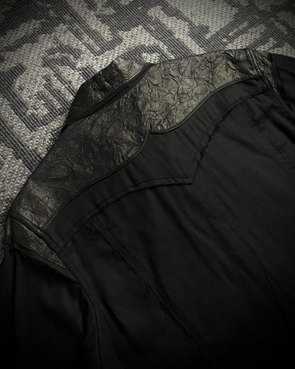 HIROMU ROEN Black Leather Panel Shirt