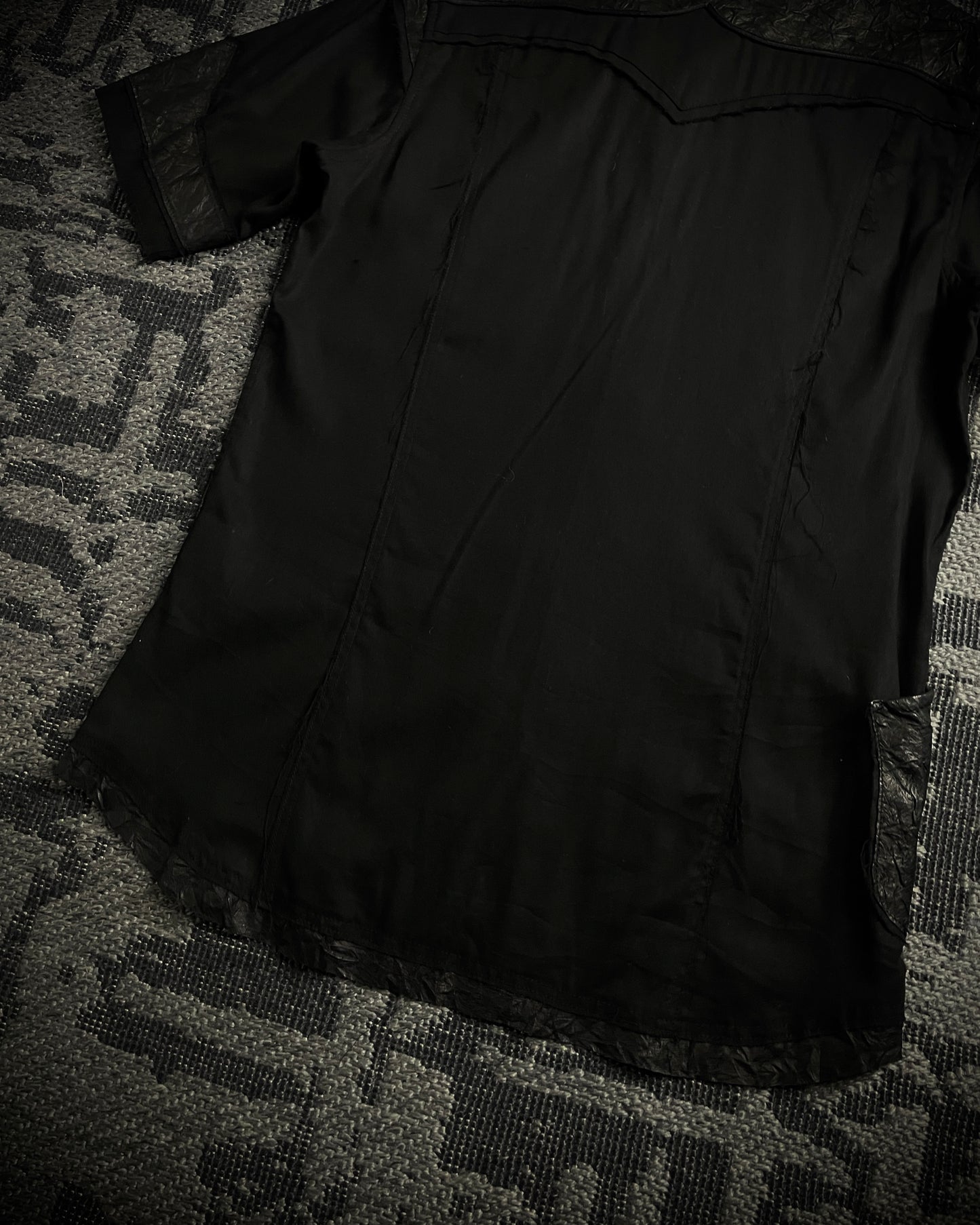 HIROMU ROEN Black Leather Panel Shirt