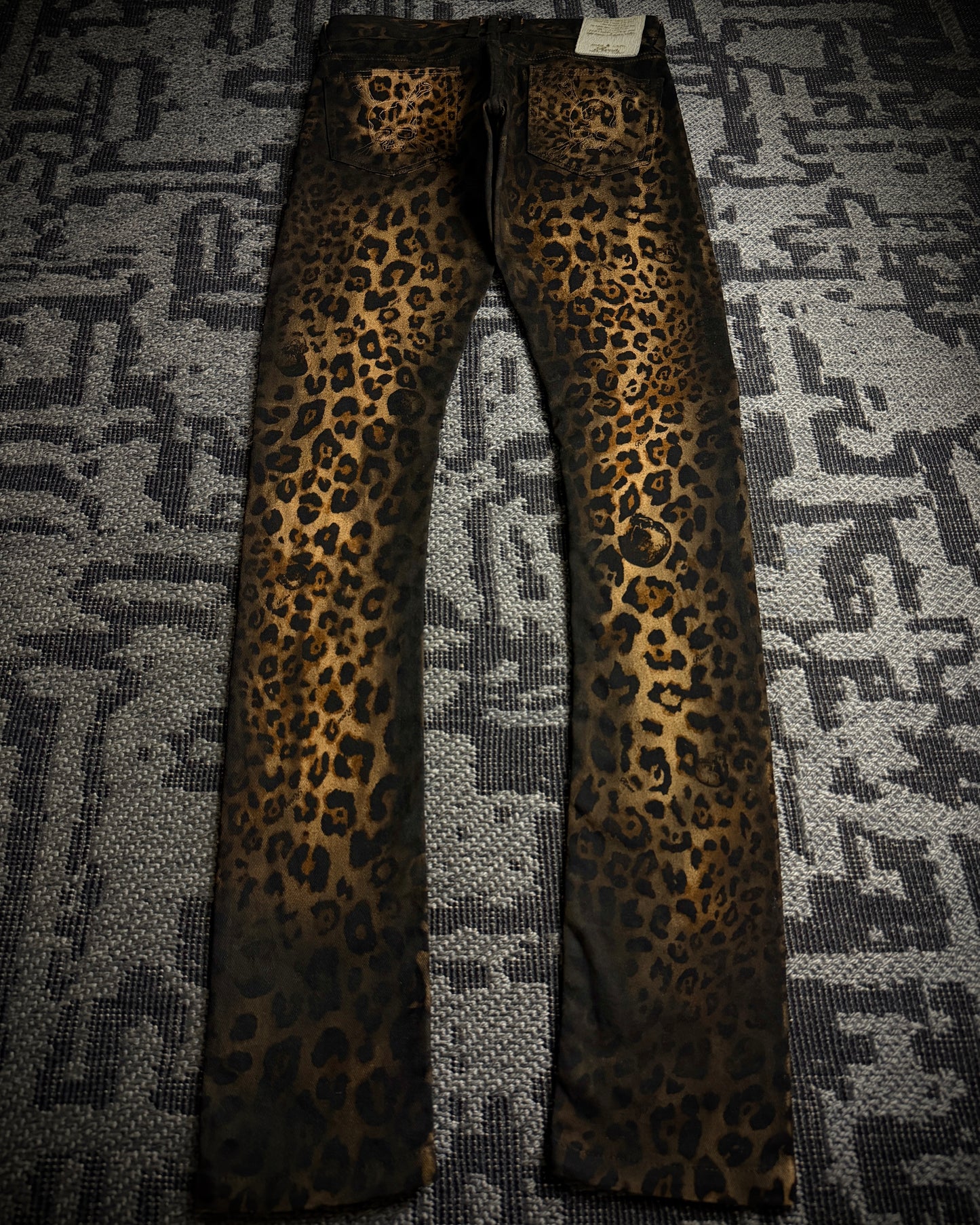 Roen Leopard Skull Fade Coated Slim Denim