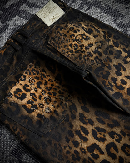 Roen Leopard Skull Fade Coated Slim Denim