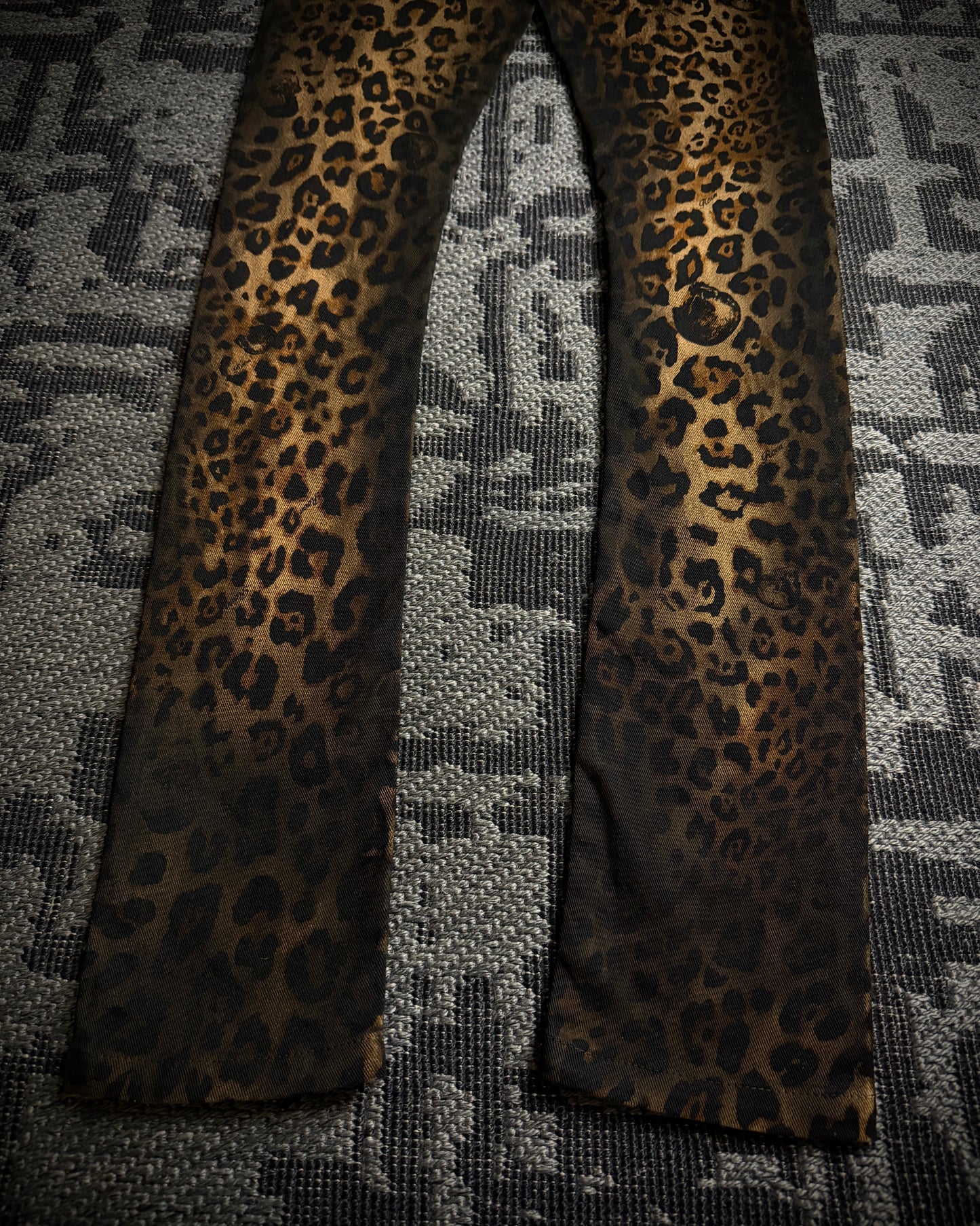 Roen Leopard Skull Fade Coated Slim Denim