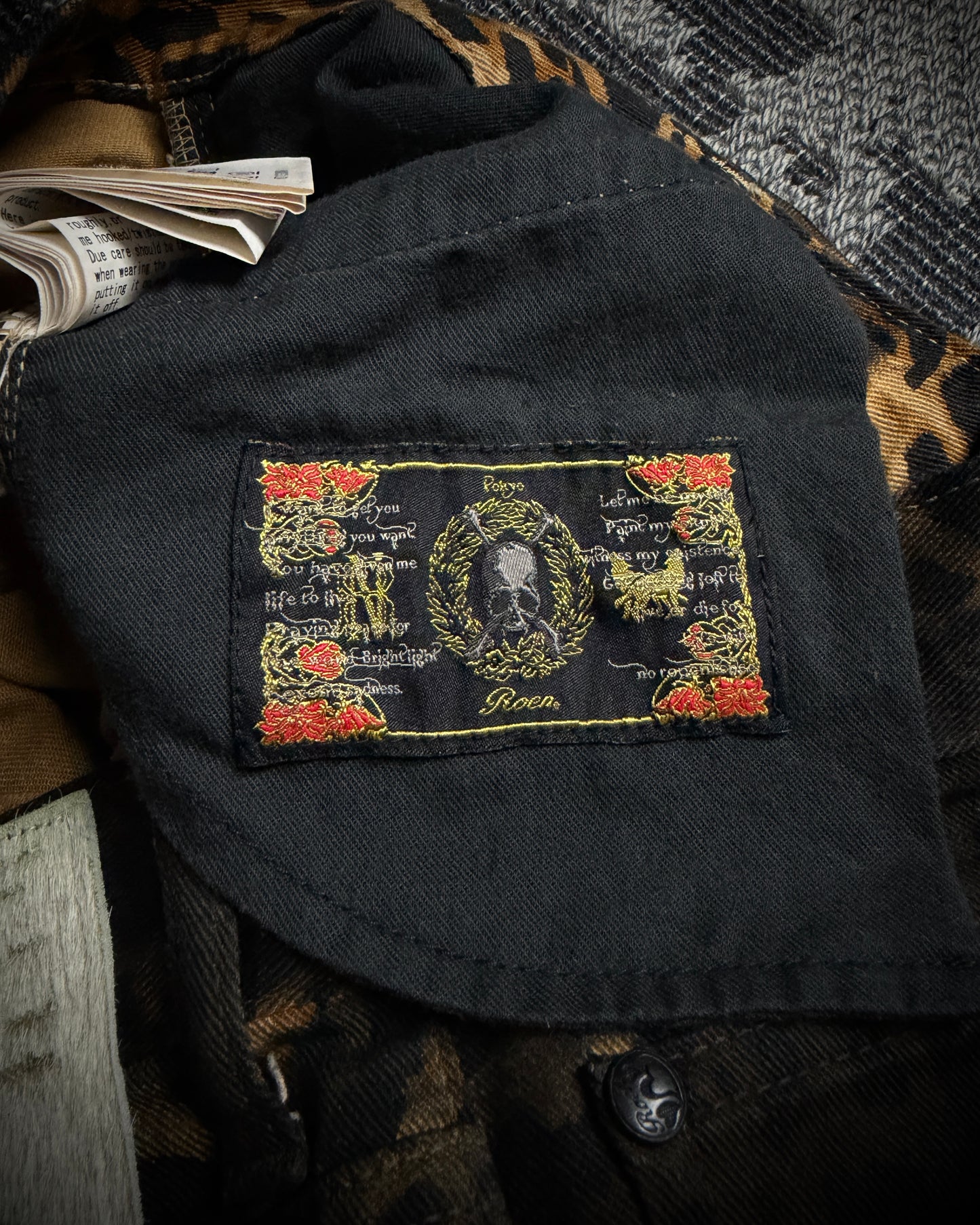 Roen Leopard Skull Fade Coated Slim Denim