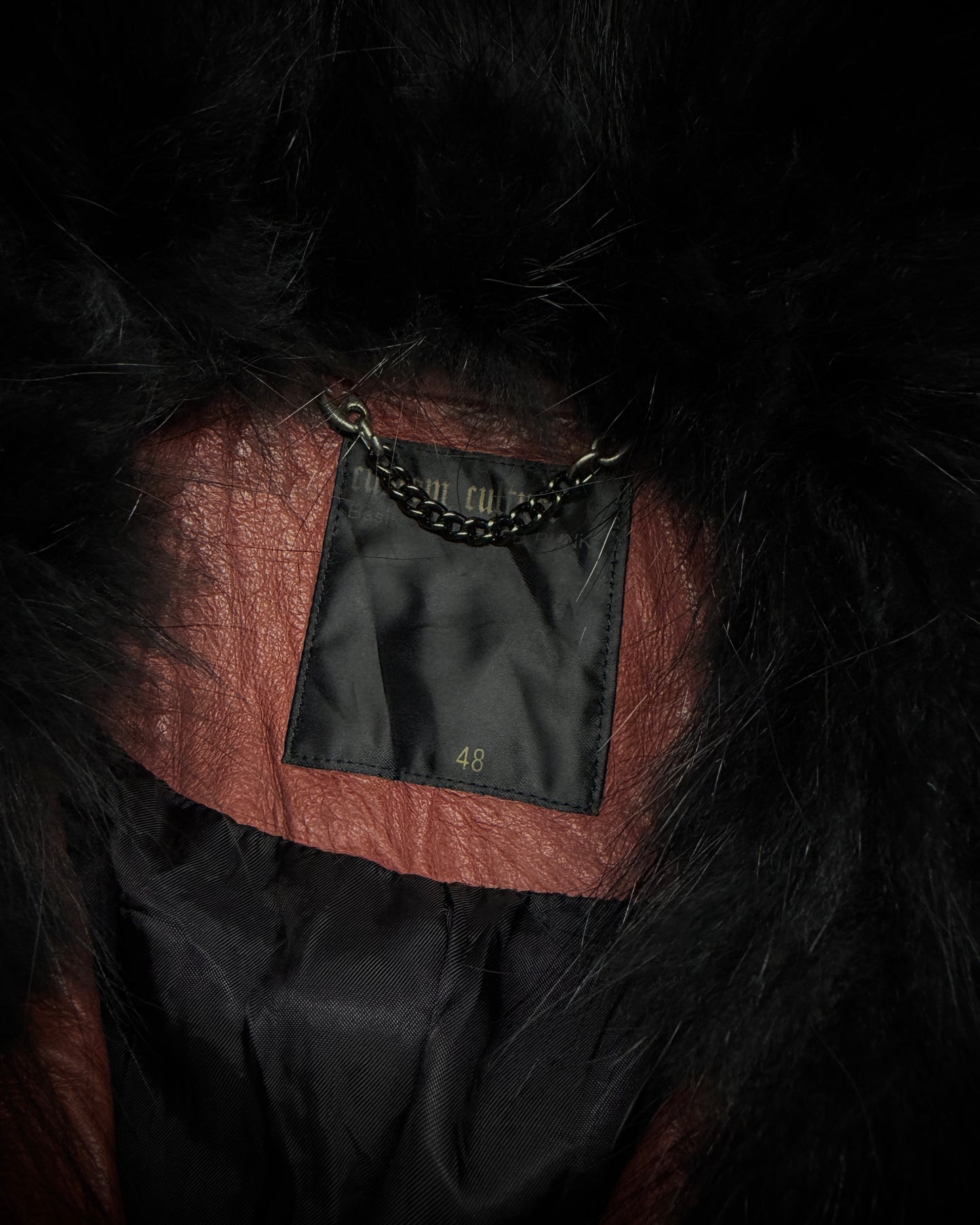 CUSTOM CULTURE Real Fur Multi-Pocket Brick Red Leather Jacket