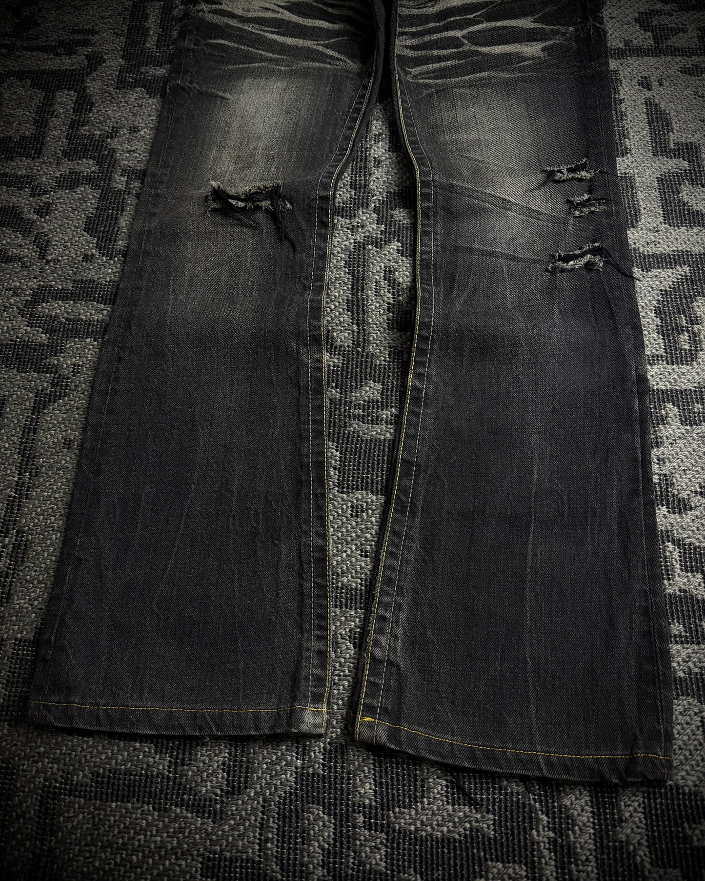 Semantic Design Multi Zip Distressed Bootcut Denim