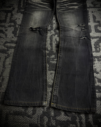 Semantic Design Multi Zip Distressed Bootcut Denim