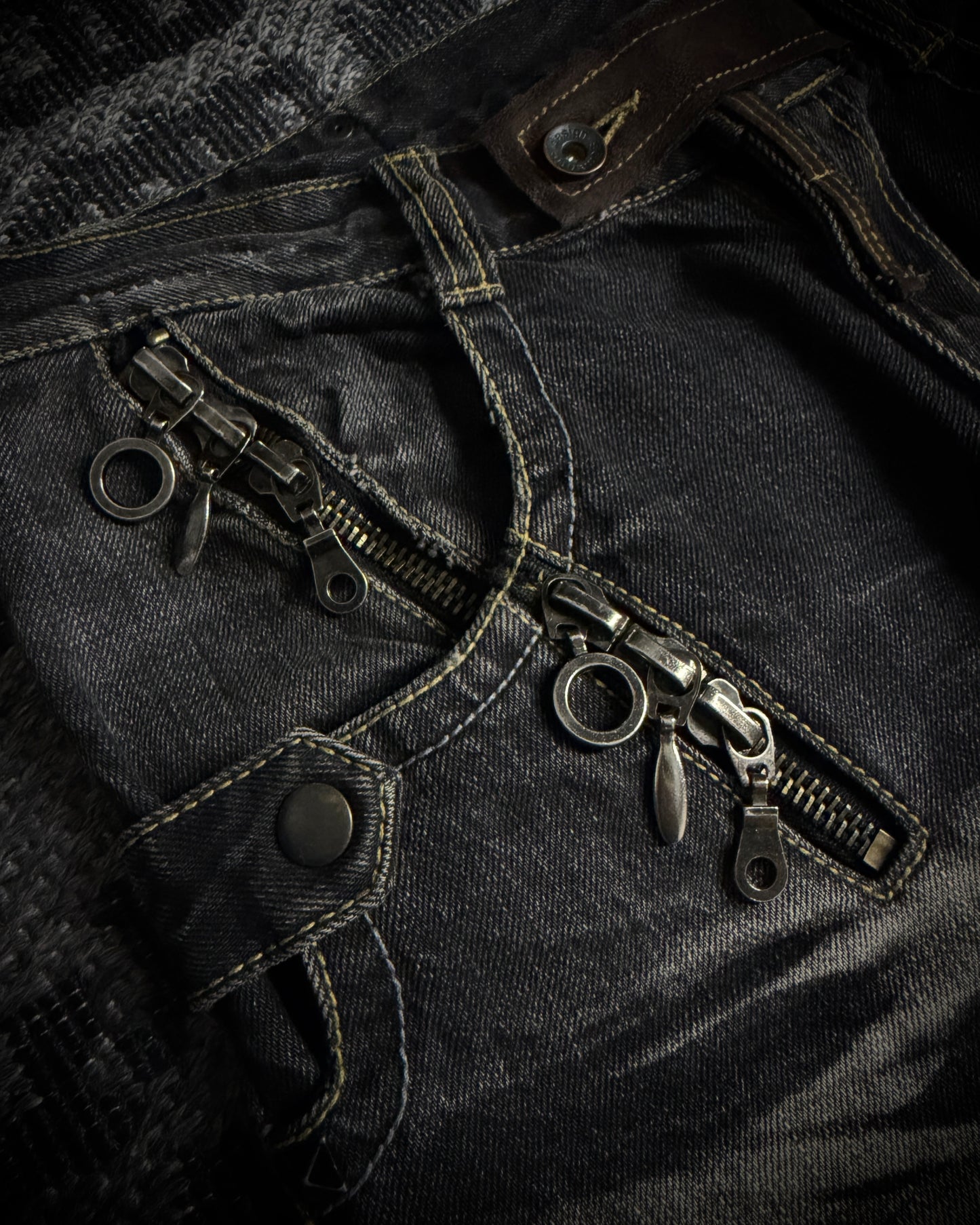 Semantic Design Multi Zip Distressed Bootcut Denim