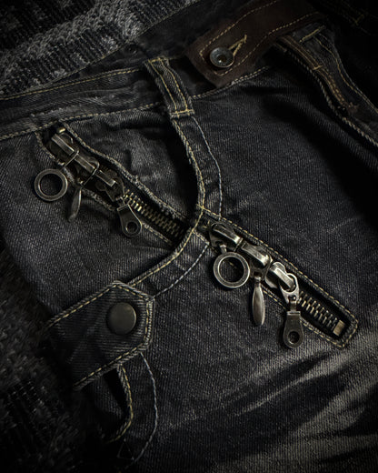 Semantic Design Multi Zip Distressed Bootcut Denim