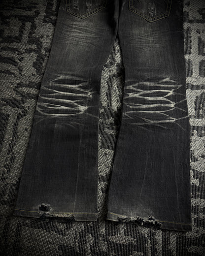 Semantic Design Multi Zip Distressed Bootcut Denim