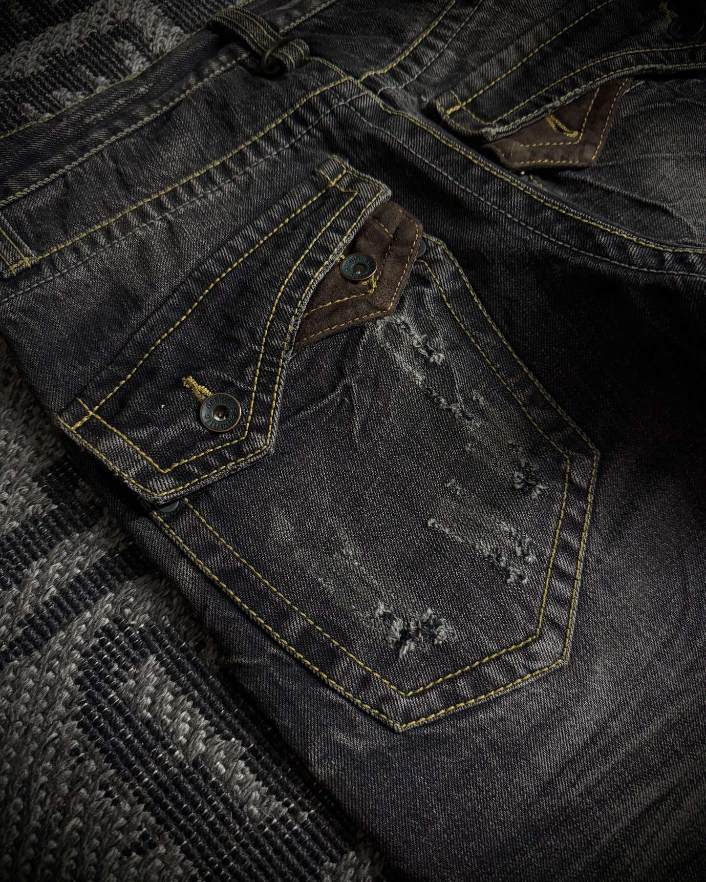 Semantic Design Multi Zip Distressed Bootcut Denim