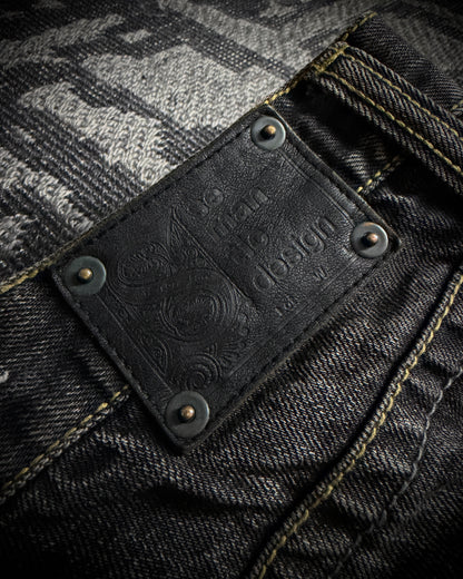 Semantic Design Multi Zip Distressed Bootcut Denim