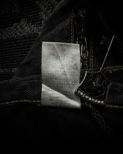 Semantic Design Multi Zip Distressed Bootcut Denim