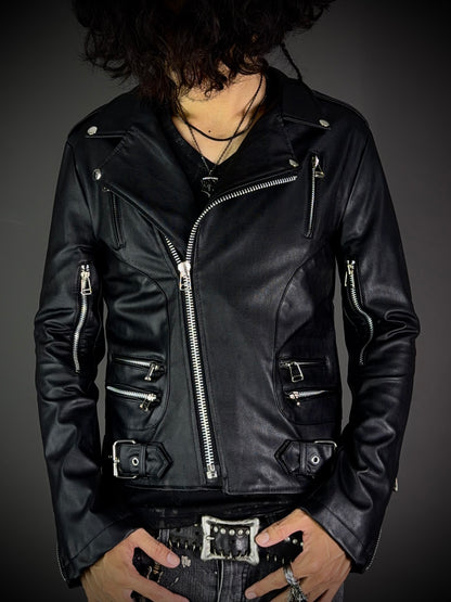 Attachment Multi-zip leather biker jacket