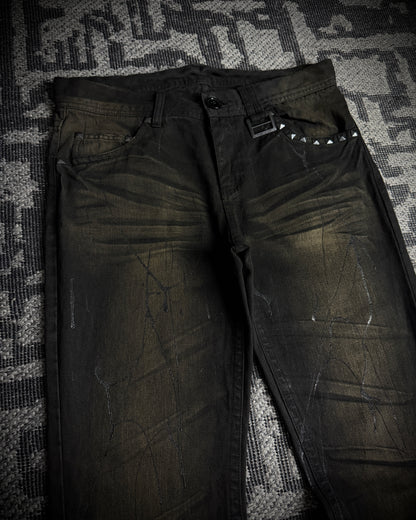 Xfrm Rust Fade Paint Embroidered Bootcut Denim