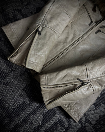 Tornado Mart Beige Cow Leather Real Fur Jacket