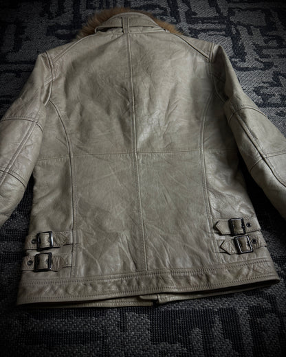 Tornado Mart Beige Cow Leather Real Fur Jacket