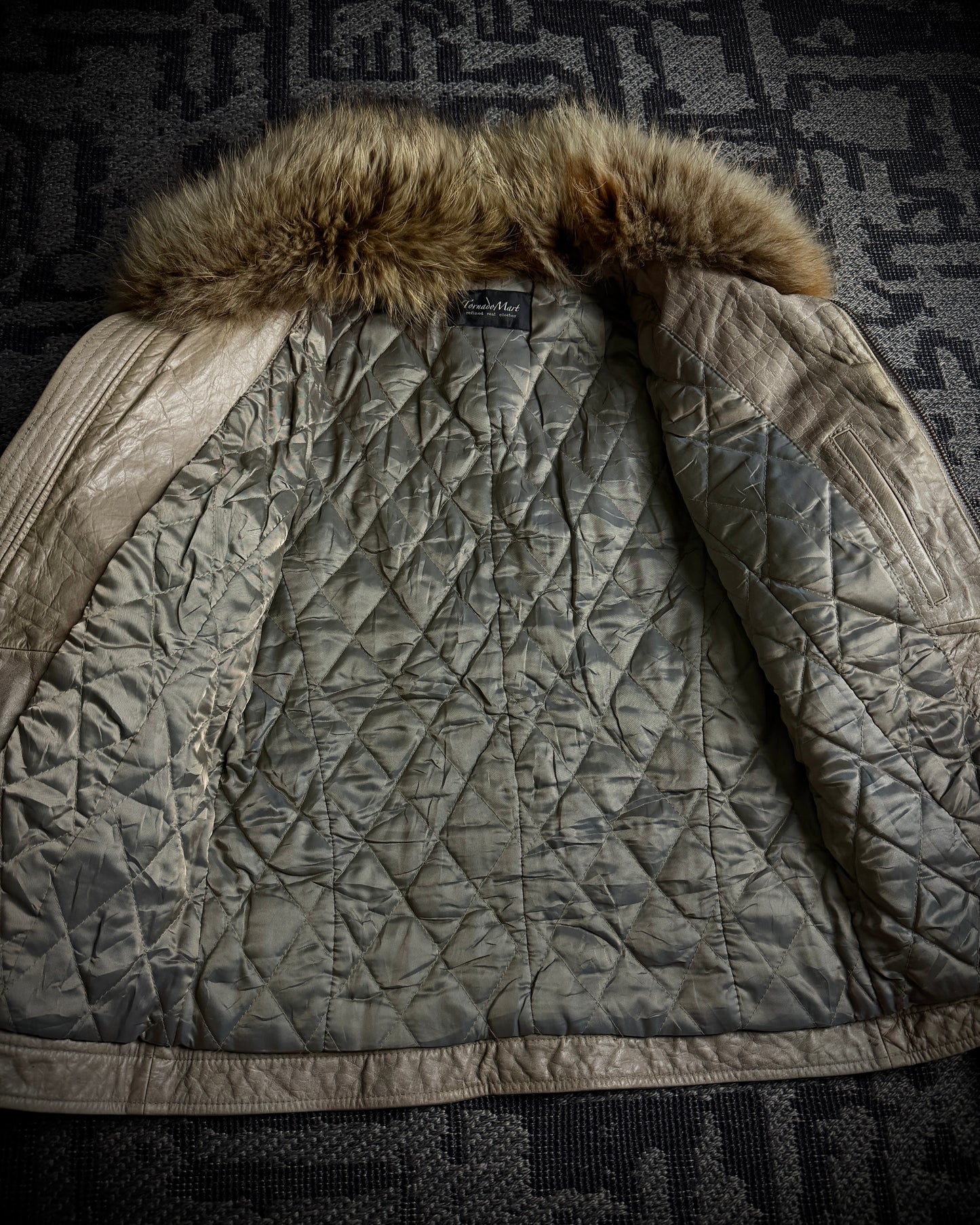 Tornado Mart Beige Cow Leather Real Fur Jacket