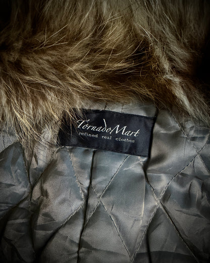 Tornado Mart Beige Cow Leather Real Fur Jacket