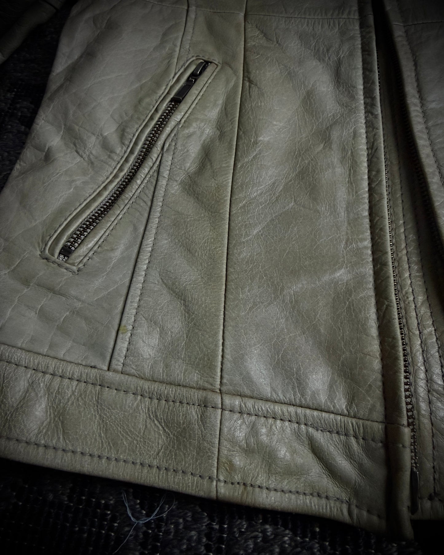 Tornado Mart Beige Cow Leather Real Fur Jacket