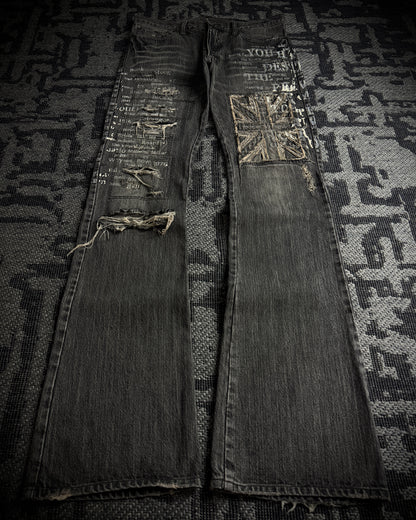Edge Rupert Union Jack Distressed Flared Jeans