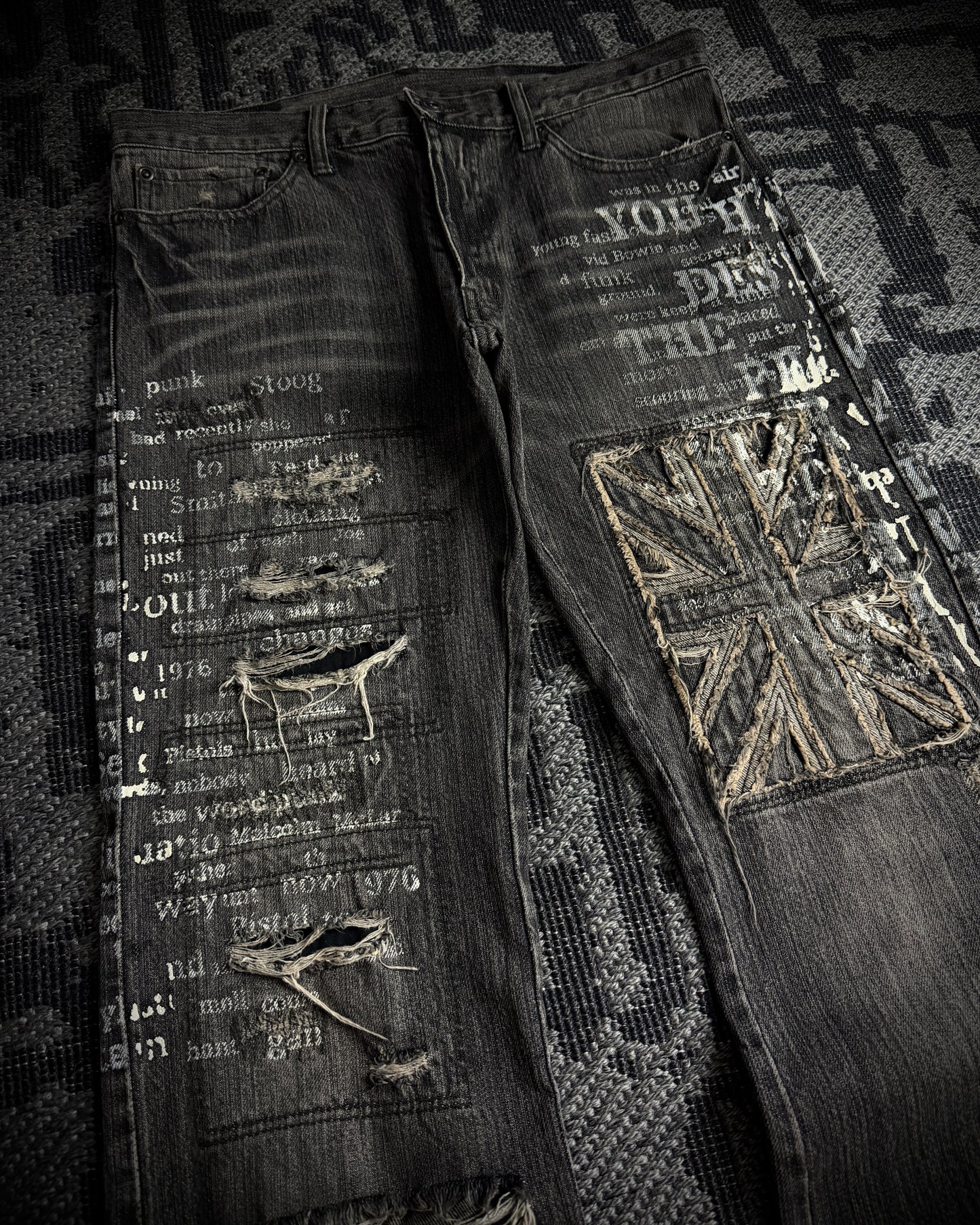 Edge Rupert Union Jack Distressed Flared Jeans