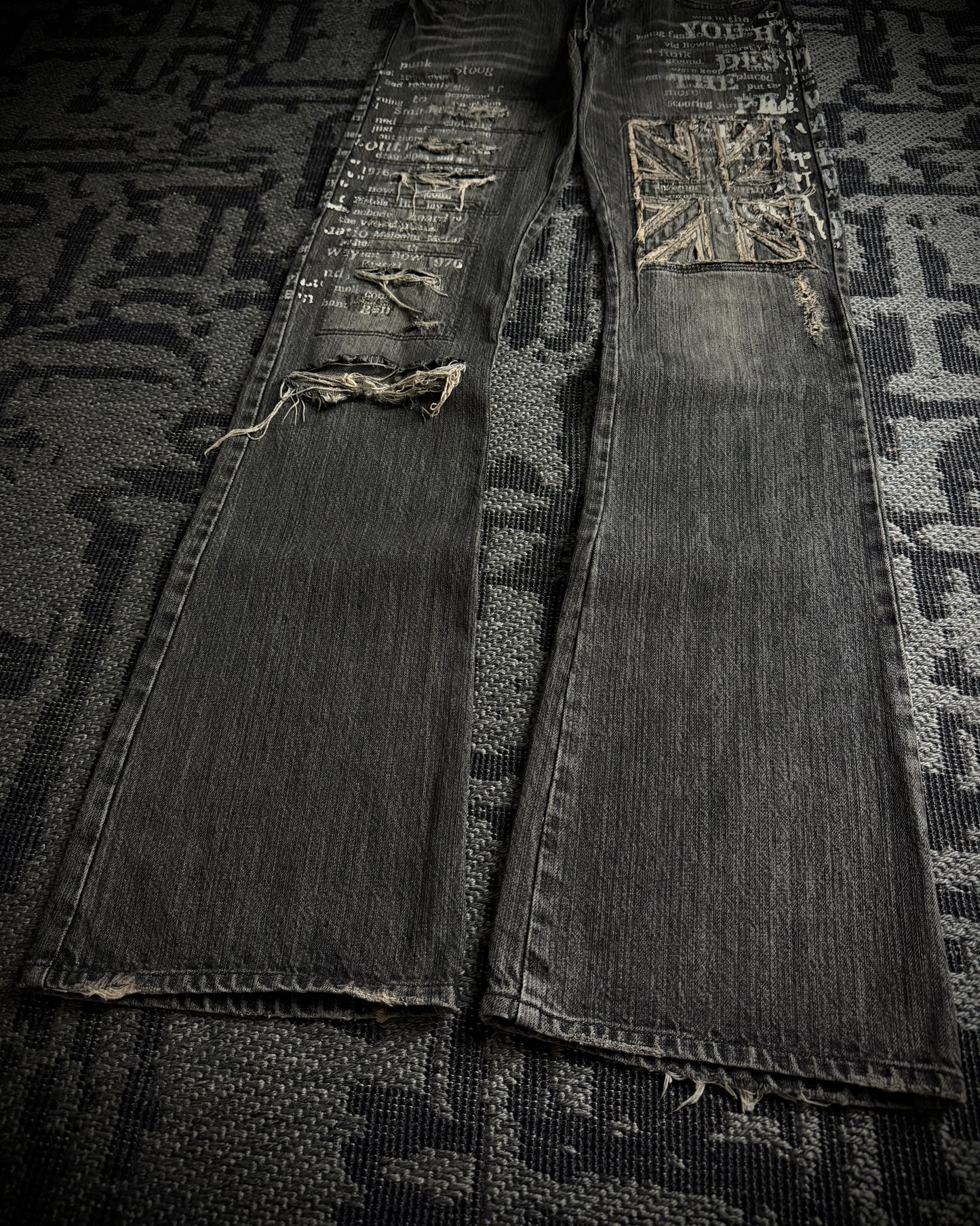 Edge Rupert Union Jack Distressed Flared Jeans