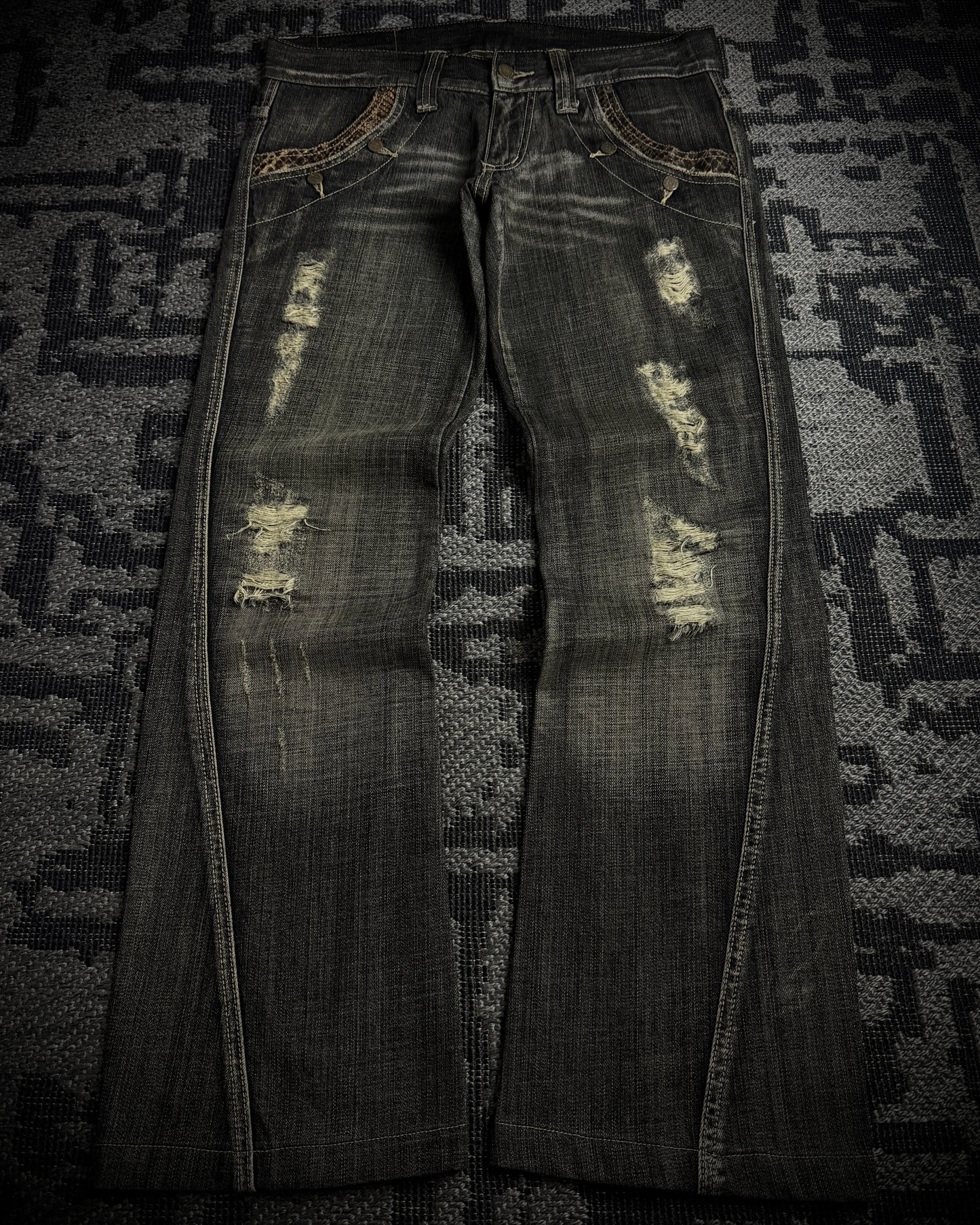 Tornado Mart Python-Trim Distressed Bootcut Denim