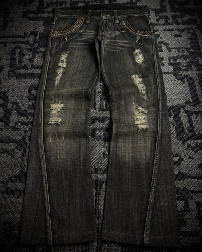Tornado Mart Python-Trim Distressed Bootcut Denim