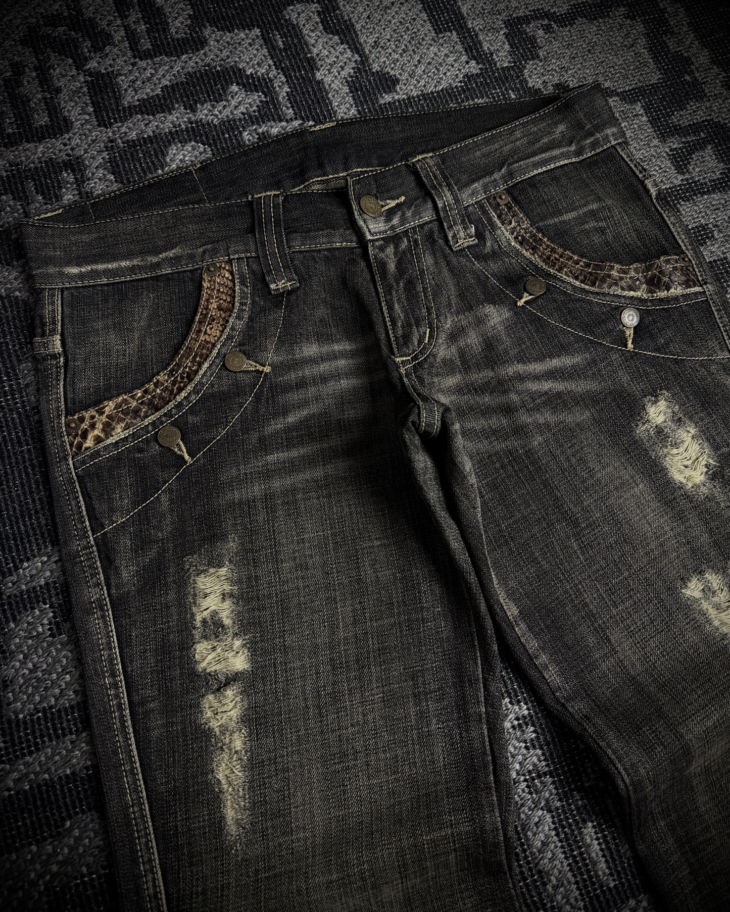 Tornado Mart Python-Trim Distressed Bootcut Denim