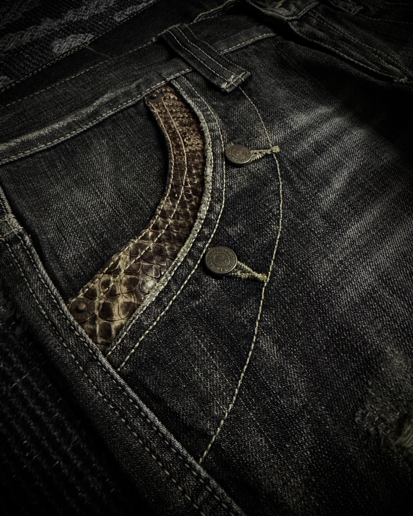 Tornado Mart Python-Trim Distressed Bootcut Denim