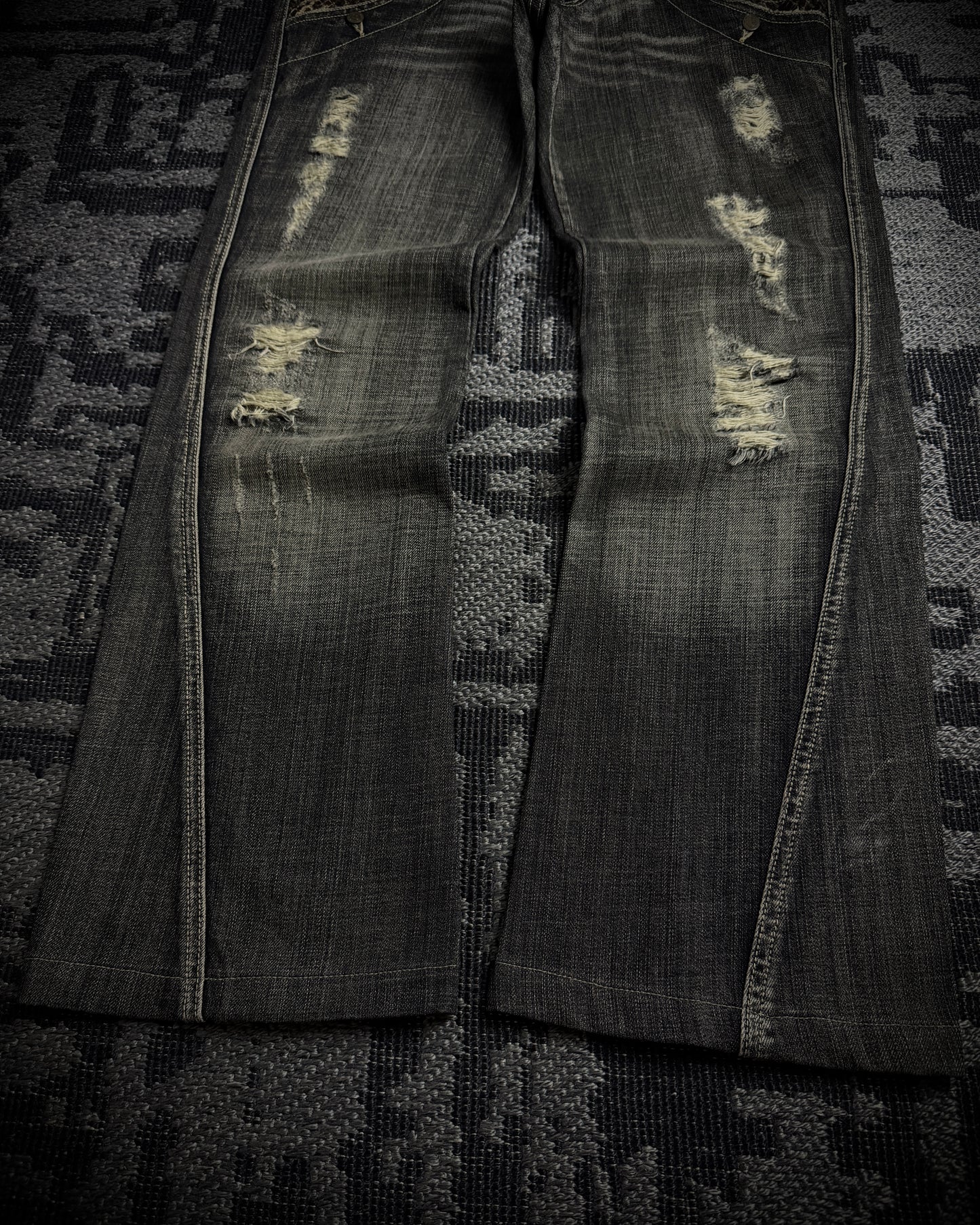 Tornado Mart Python-Trim Distressed Bootcut Denim