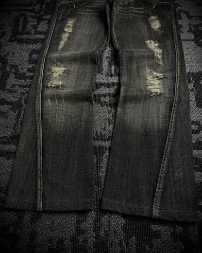 Tornado Mart Python-Trim Distressed Bootcut Denim