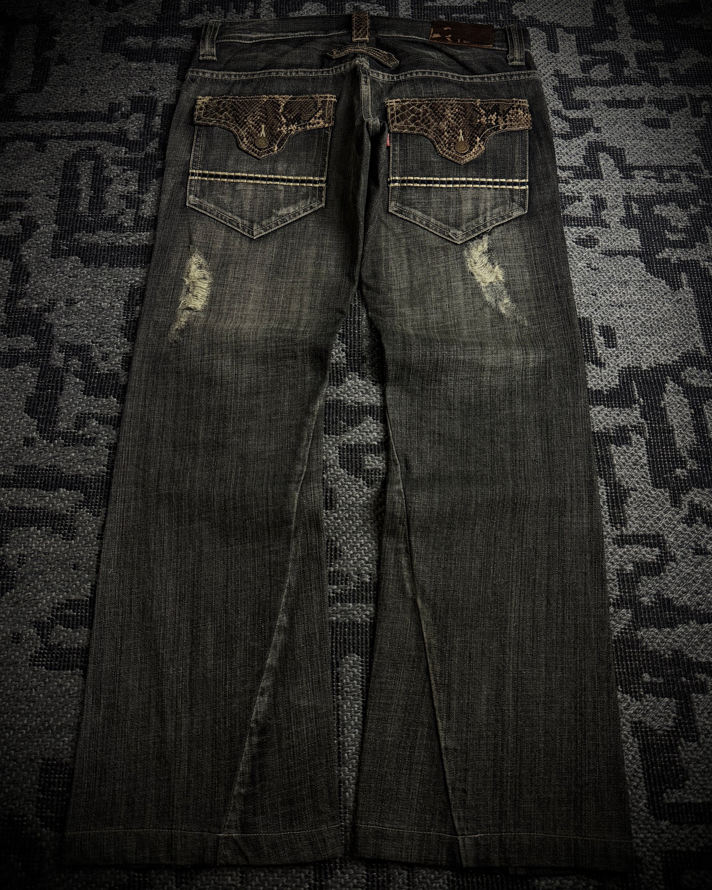 Tornado Mart Python-Trim Distressed Bootcut Denim